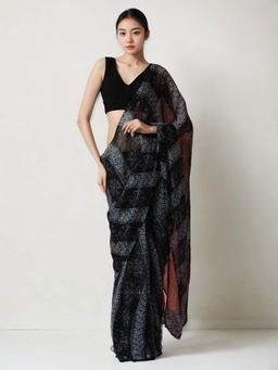 Lush Glam - Stylish Chinon Black Ready To Wear Saree with Unstitched Blouse