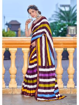 Lush Glam - Wine Printed Pure Mulmul Cotton Saree with Unstitched Blouse