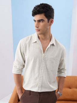 The Souled Store - Cream Cotton Linen Shirt