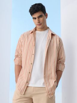 The Souled Store - Peach Striped Easy Shirt: Apricot