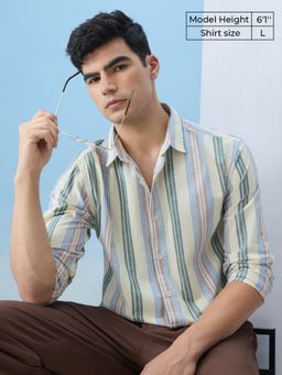 The Souled Store - Cream Linen Stripes Andra Cotton Shirt