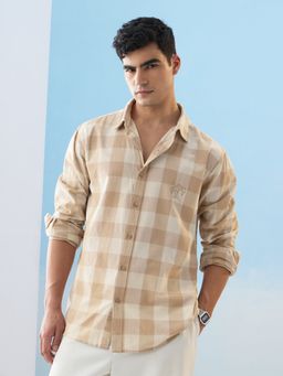 The Souled Store - Checks Tropic Clay Beige Cotton Linen Shirt