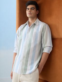 The Souled Store - Cotton Linen Stripes Seaside Multi-Color Regular Shirt