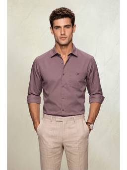Louis Philippe - Men Mauve Slim Fit Solid Full Sleeves Casual Shirt