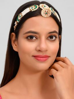 Silvermerc Designs - Gold Plated Pearl Beads Bridal Headchain with Borla