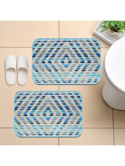 Saral Home - Diamond Microfiber Anti-Skid Bath Mats Combo Blue (Pack Of 2)