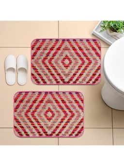 Saral Home - Diamond Microfiber Anti-Skid Bath Mats Combo Red (Pack Of 2)