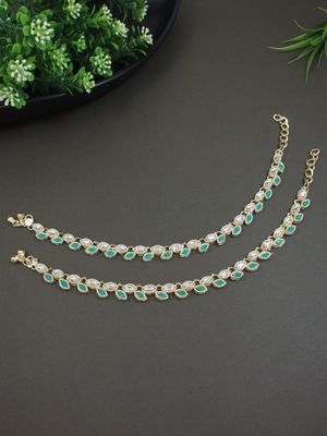 Traditional Gold Plated Adjustable Kundan Pearl Payal Anklets Jewellery for Women