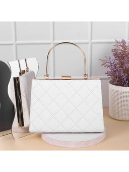 Metro - Textured White Party Clutche with Detachable Sling