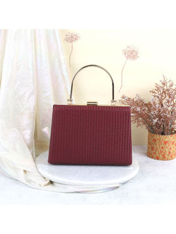 Metro - Solid Maroon Party Clutche with Detachable Sling