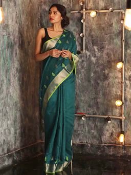 Beatitude - Green Handwoven Matka Silk Saree with Unstitched Blouse