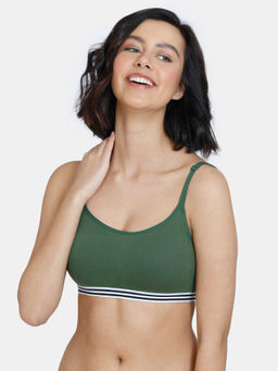 Zivame - Beautiful Basics Double Layered Non Wired Full Coverage Bralette Bra Black Forest Green