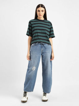 Levi's - Women's Green Striped Crew Neck T-Shirt