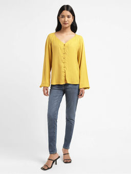 Levi's - Women's Solid Yellow V-Neck Top