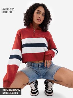 The Souled Store - Solids Red and Off White Women Cropped T-Shirt