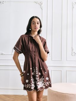 Style Island - Brown Abigail Embroidered Mini Dress