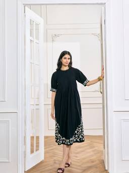 Style Island - Black Jane Embroidered Midi Dress