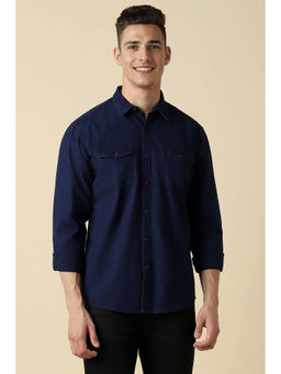 Allen Solly - Men Navy Blue Custom Fit Solid Full Sleeves Casual Shirt