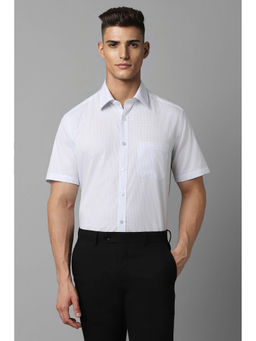 Louis Philippe - Men White Classic Fit Checks Half Sleeves Formal Shirt