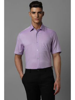 Louis Philippe - Men Purple Classic Fit Textured Half Sleeves Formal Shirt