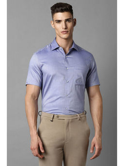 Louis Philippe - Men Blue Classic Fit Textured Half Sleeves Formal Shirt