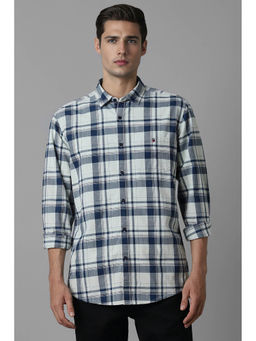 Louis Philippe - Men White & Blue Slim Fit Checks Full Sleeves Casual Shirt