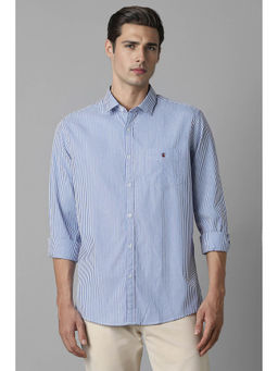 Louis Philippe - Men Blue Slim Fit StripesFull Sleeves Casual Shirt