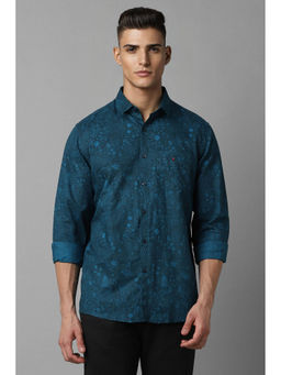Louis Philippe - Men Teal Slim Fit Printed Full Sleeves Casual Shirt