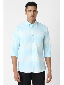 Peter England - Men Blue Slim Fit Textured Shirt