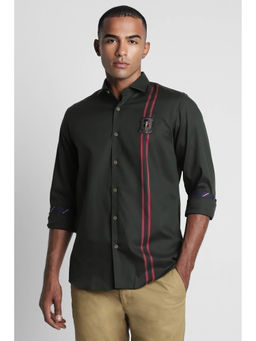 Peter England - Men Olive Slim Fit Stripes Shirt