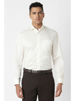 Peter England - Men Printed White Regular Fit Formal Shirt