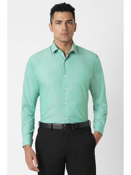 Peter England - Men Textured Green Regular Fit Formal Shirt