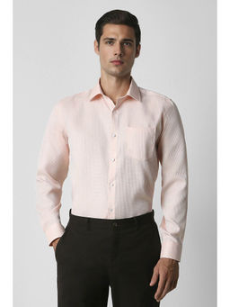 Van Heusen - Men Peach Regular Fit Textured Full Sleeves Formal Shirt
