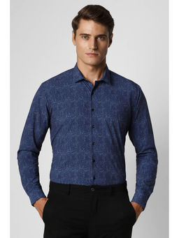 Van Heusen - Men Navy Blue Slim Fit Printed Full Sleeves Formal Shirt