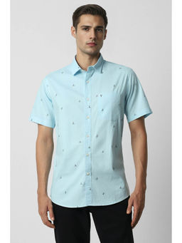 Van Heusen - Men Blue Slim Printed Half Sleeves Casual Shirt