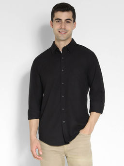 American Eagle - Men Solid Black Slim Fit Oxford Button-Up Shirt