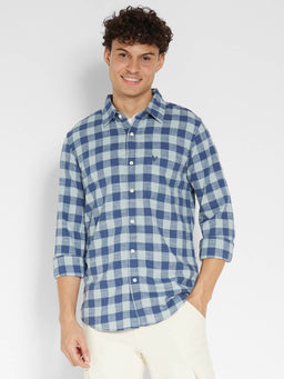 American Eagle - Men Checks Blue Slim Fit Everyday Button-Up Shirt