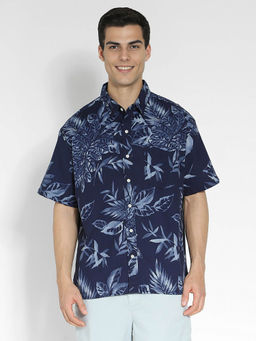 American Eagle - Men Floral Navy Blue Tropical Button-Up Poolside Shirt