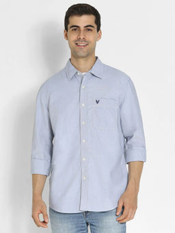 American Eagle - Men Solid Blue Slim Fit Poplin Everyday Button-Up Shirt