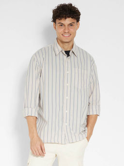 American Eagle - Men Beige Everyday Poplin Stripes Button-Up Shirt