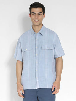 American Eagle - Men Blue Stripes Button-Up Poolside Shirt