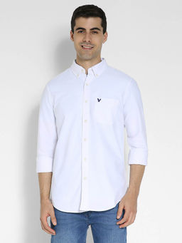 American Eagle - Men White Slim Fit Solid Oxford Button-Up Shirt