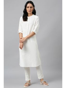 W - White Solid Kurta