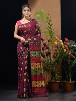 CHARUKRITI - Magenta Handwoven Saree with Multicolor Woven Designs & Motifs