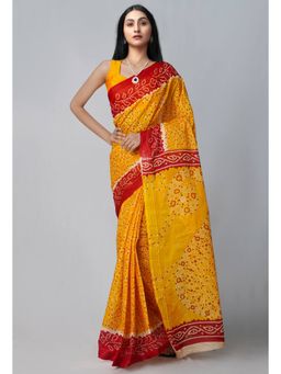Unnati Silks - Yellow Pure Kota With Bandhani Prints Cotton Saree with Unstitched Blouse