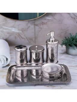 Gibox - Floral Texture Metal Bathroom Set 5 Pc Bath Accessories