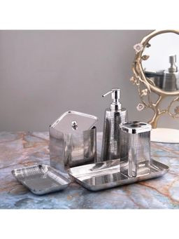 Gibox - Modern Textured Stainless Steel Bathroom Set 5 Pc Bath Accessories
