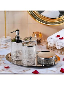 Gibox - Crackle Glass & Steel Bathroom Set 5 Pc Bath Accessories