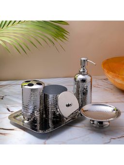 Gibox - Hammered Metal Bathroom Set 5 Pc Bath Accessories