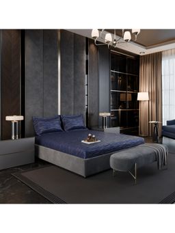 Stoa Paris - Panache Sparkle 350 TC Navy King Fitted Bedsheet With 2 Pillow Covers (Super King)